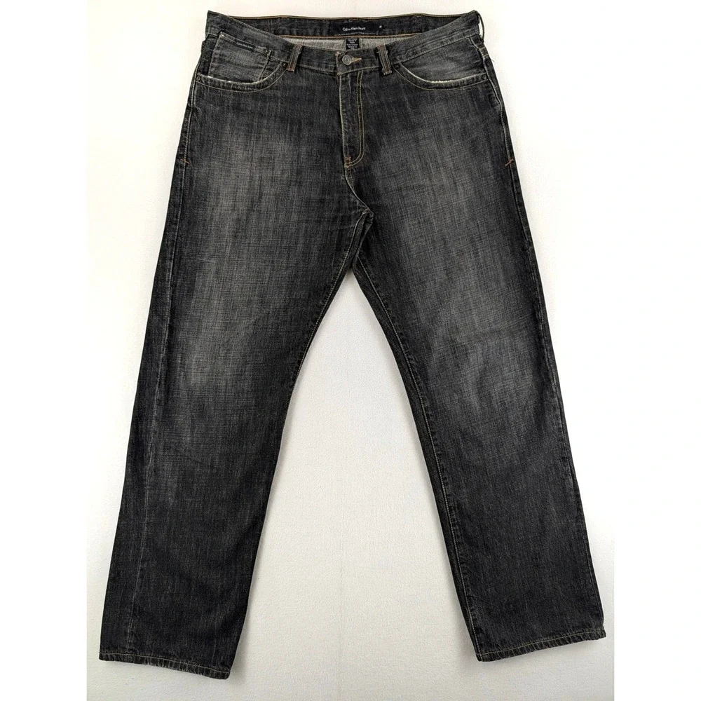 Calvin Klein Jeans Mens 36x34 Dark Gray Straight Leg Faded Denim